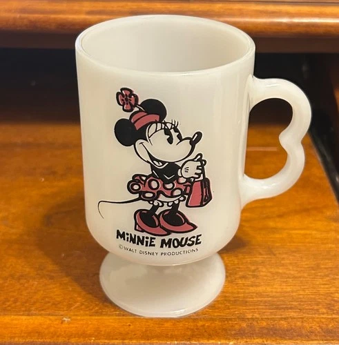 Vintage Disney MINNIE MOUSE Milk Glass Footed Pedestal Coffee Mug