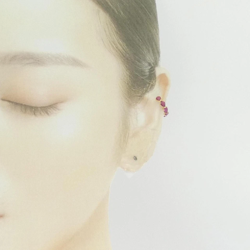 Authentic K18YG Ruby Ear cuff 1.43CT Single Earrings  #230-000-095-9246 - Image 4 of 4