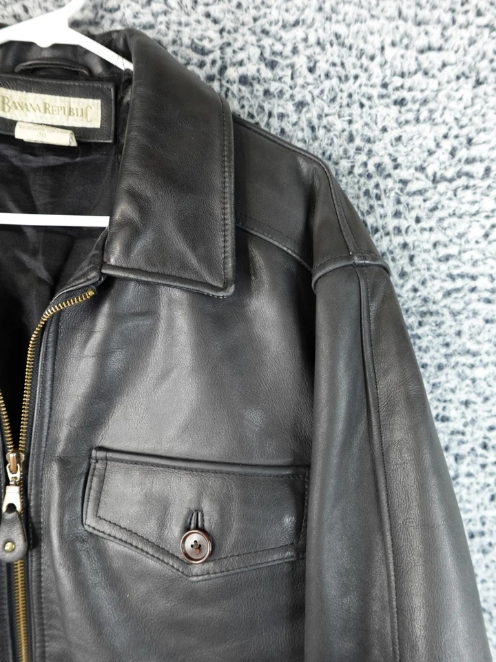 Chaqueta de cuero negra Banana Republic para hombre talla 38 hecha en Corea bombardero vintage Foto 3 de 4