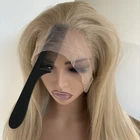 Long Straight Synthetic Hair Glue Less Lace Front Wig Ash Blonde Layered