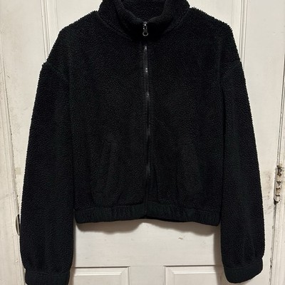 Charlotte Russe Women's Black Sherpa Full Zip Jacket w/ Pockets Relaxed S