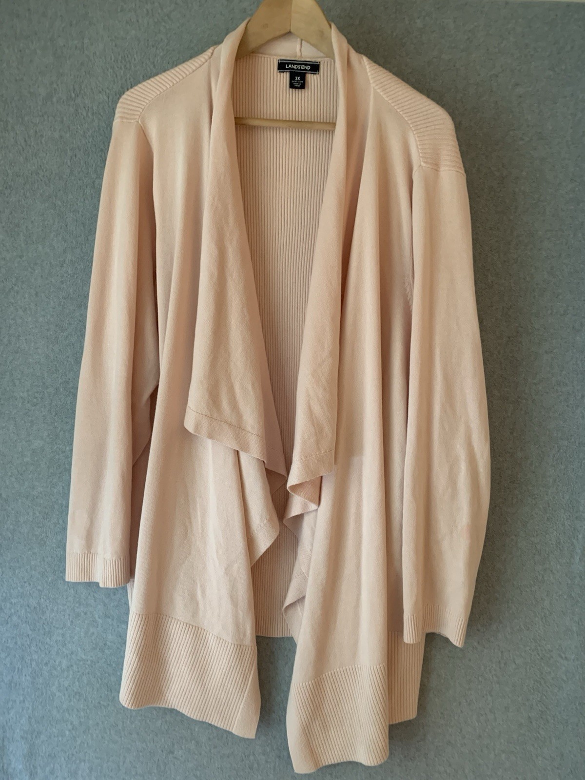 Lands end Open Front Cardigan Sweater Sz 3X 24W-26W Pink Cotton Waterfall Cozy