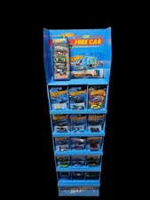 Hot Wheels Blue Cardboard Store Display With 63 Cars 7 Dupes Holds 60 Cars
