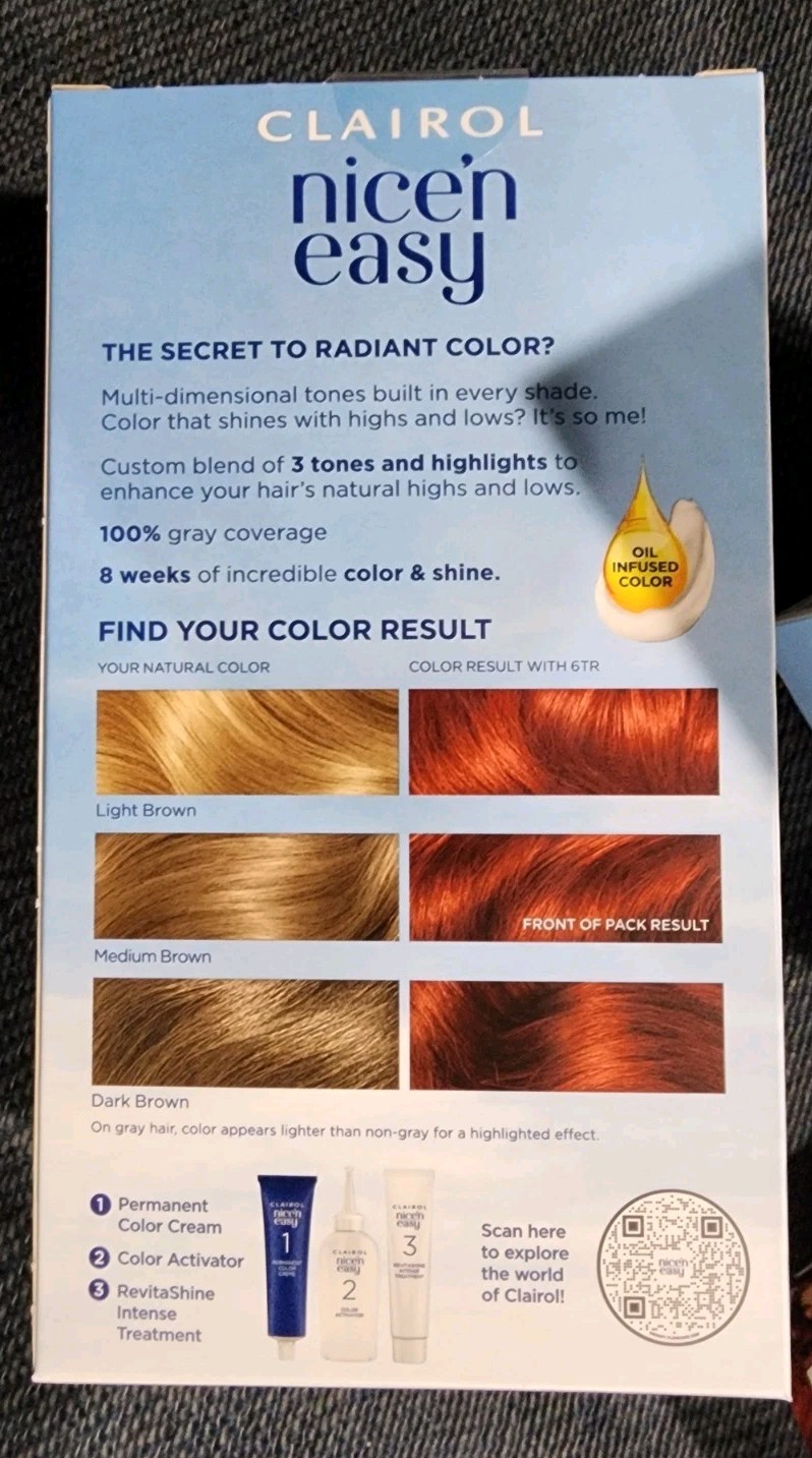(4) CLAIROL Nice&rsquo;n Easy 6TR Truest Red Permanent Hair Color 100% Gray Coverage