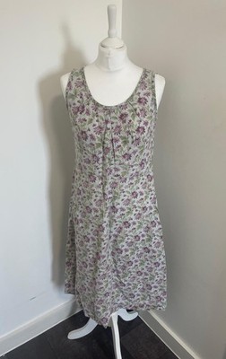Womens Seasalt Grey & Purple Floral Linen Sleeveless Shiloh Dress Size UK 12
