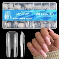600Pcs Square Nail Tips, Medium Gel Nail Tips Square Clear Fake Nails Full Cover