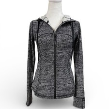 Lululemon Hooded Define Jacket Nulu Twillines White Black - Sz 8 - EUC