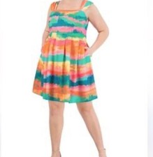 Vince Camuto Dress Size 16W Multicolor Sherbet Watercolor Print Mini Summer NWT