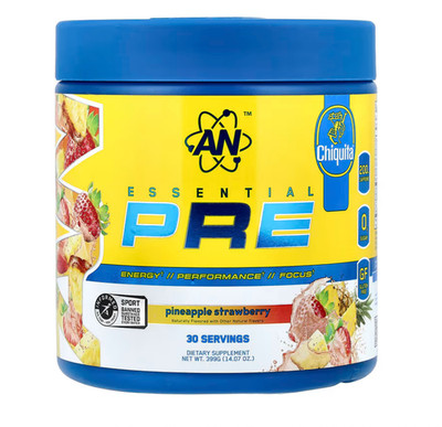 AN Supps Essential PRE Workout Powder Pineapple Strawberry, Caffeine, NEW 07/27