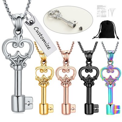 Vintage Antique Heart Key Urn Pendant Cremation Jewelry Keepsake Memory Necklace