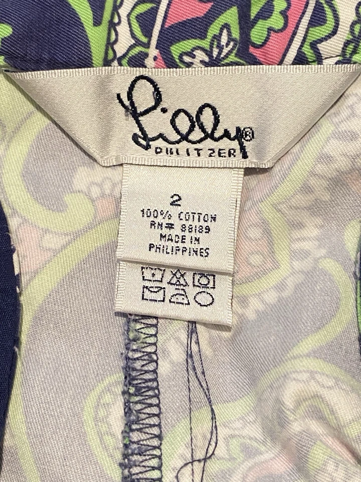 Bermuda Vintage Lilly Pulitzer Azul Paisley Tamanho 2 100% Algodão - Imagem 4 de 4