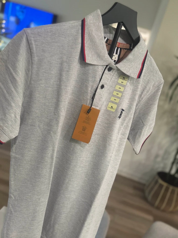 博柏利男式 Polo 衫灰色小号-经典合身棉-全新快速发货! — 第 2/3 张图片