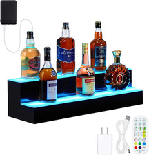 LED Lighted Liquor Bottle Display Shelf - 2-Step, 30 In, Remote & App Control, A