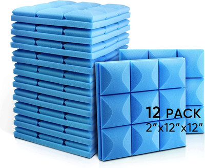 Acoustic Foam Panels, 12 Pack Blue 2'' X 12'' X 12'' Mushroom Studio Wedge Tiles, S