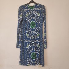 Tory Burch Blue Floral Medallion Tunic Dress Silk Blend Long Sleeve Size S P