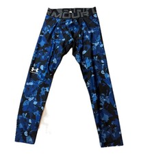 Under Armour Compression Pant Youth S Blue Camo Leggings Layer Athletic Training