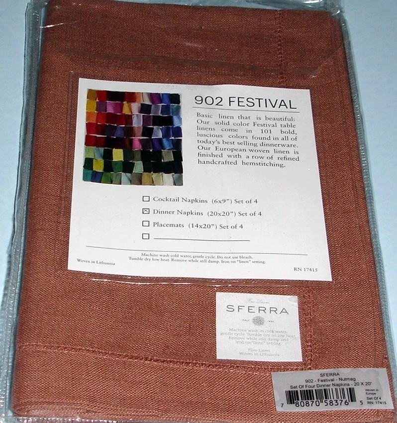 Sferra Festival NUTMEG Linen 2 Dinner Napkins/2 Placemats (4 PC) Hemstitched New - Image 3 of 4