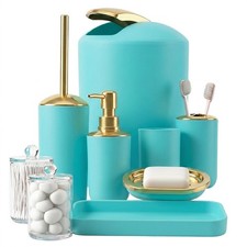 9 Pieces Teal Bathroom Accessories Set Gorgeous Gold Bathroom Set, Trash Can,