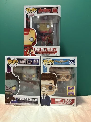 Funko Pop! Vinyl Iron Man Mark 43 #66, Zombie Iron Man #944, Tony Stark Set Exc…