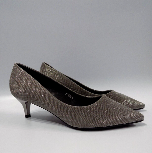 Kitten Heel Shoe Size 6 Womens Silver Grey Pointed Toe Wedding Bridal Prom  Party | eBay