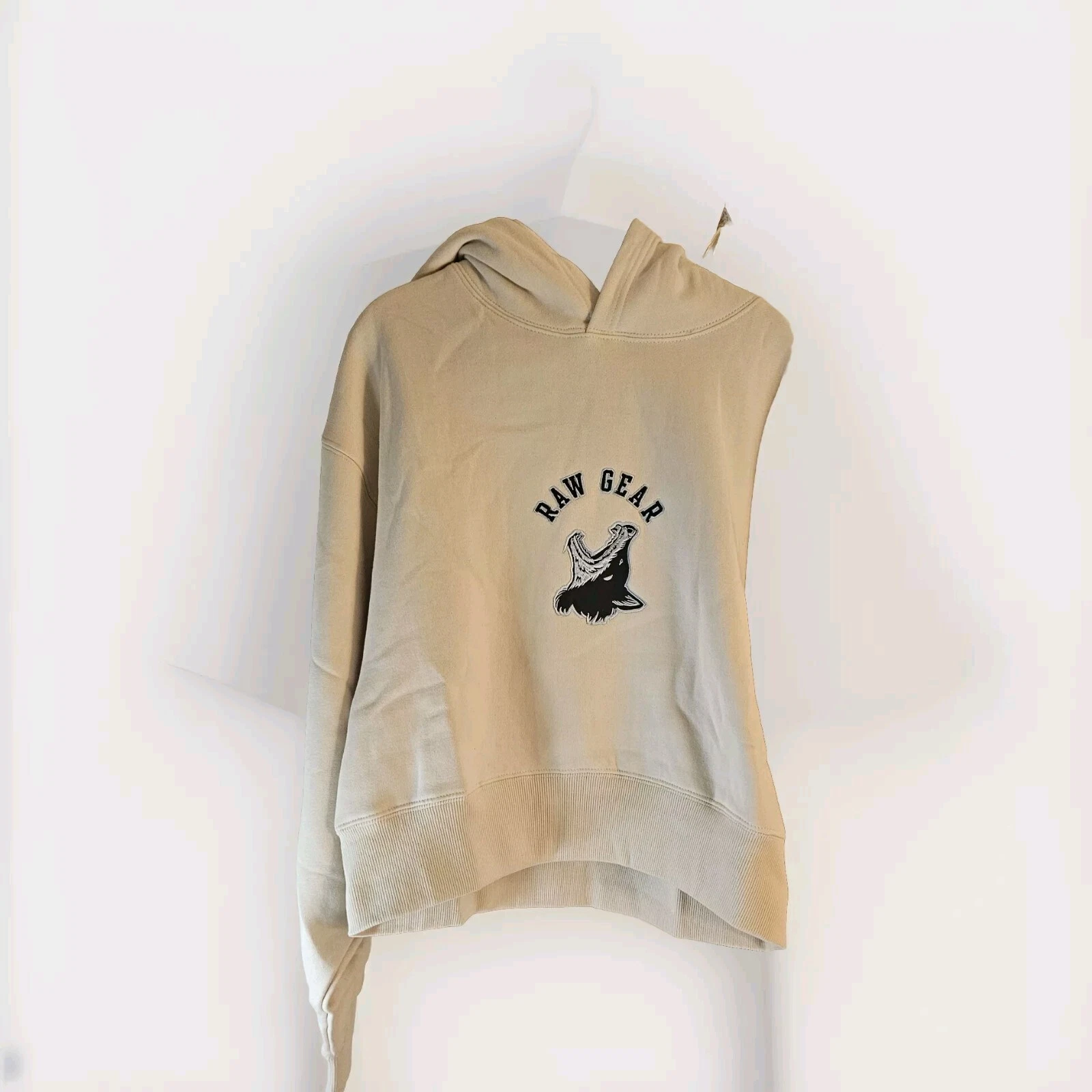 OFF WHITE Rawgear Felpa Donna Cropped Wolf Pack Patch Logo Ricamato Crema Tg LG Nuova con etichette