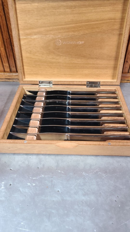 Wusthof 8Piece Stainless Steel Steak Knife Set Olivewood eBay