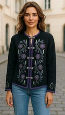 Eagles Eye Womens Cardigan XL Vintage Flowers Floral Black