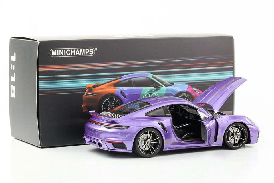 1:18 Porsche 911 992 Turbo S COUPE Sport Design 2021 Purple Viola Minichamps - Image 3 of 4