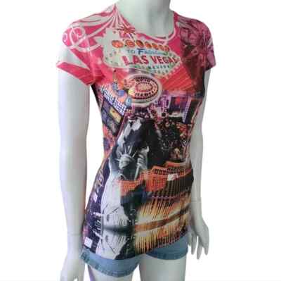 Classic Women's Tee Shirt Top Las Vegas Bling Cap Sleeve S M L