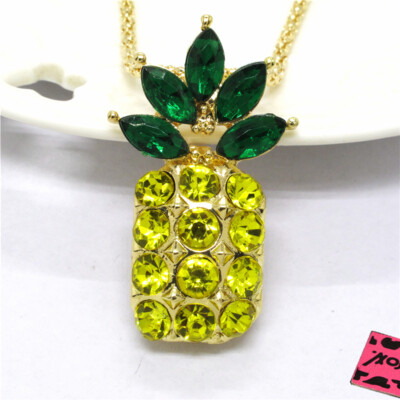 Fashion Women Cute Yellow Pineapple Fruit Crystal Pendant China Necklace