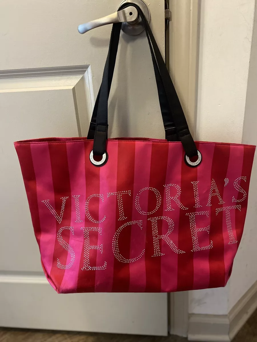 Victoria's Secret Pink And Red Large Tote Bag Black dual strap Bling Logo