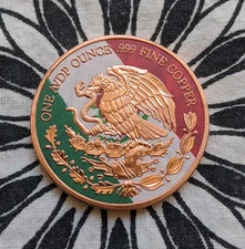 Reverse Proof Colorized 2024 Liberdad Mexico Onza 999 1oz Copper Round.