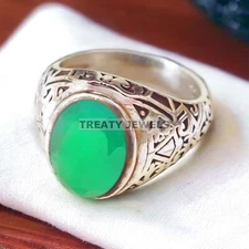 Emerald Oval Cut Gemstone With 925 Sterling Silver Ring For Men's #A324 *