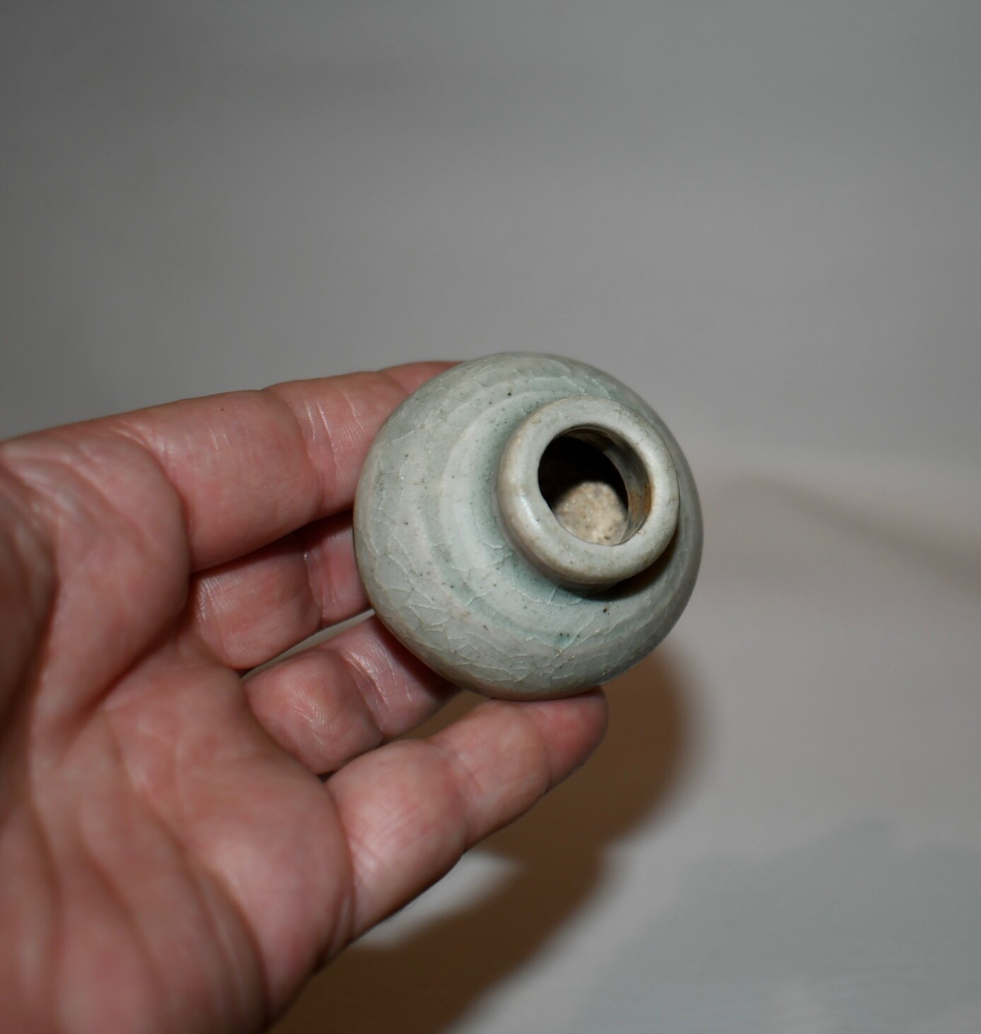 Antique Sawankhalok Period Ceramic Green Glazed Jarlet from Thailand