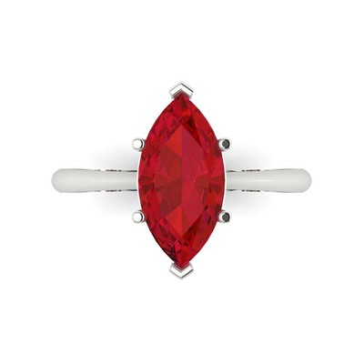 2.5 cttw Solitaire Simulated Ruby Engagement Ring - 14K Solid Gold (White Gold)