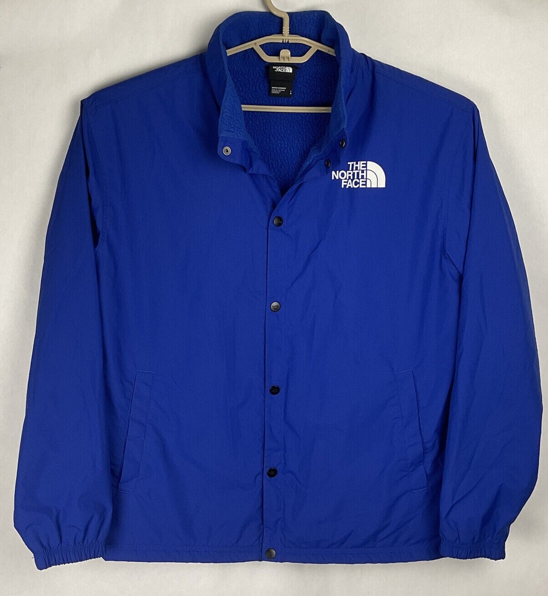 The North Face Mens Telegraphic Coaches Jacket Large L Blue LS Windwall EUC