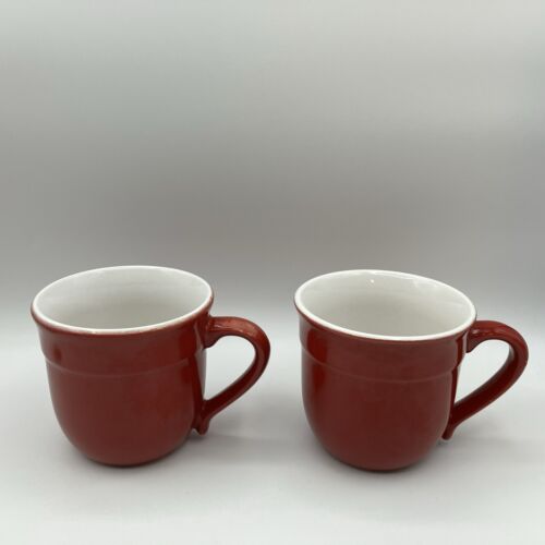 2 Emile Henry Red 8714 Coffee Mug Cup 14 oz White Interior Set Of 2 Porcelain