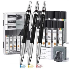 3PCS 2MM Mechanical Drawing Pencils with Case Metal Art Lead Pencil with 120 ...