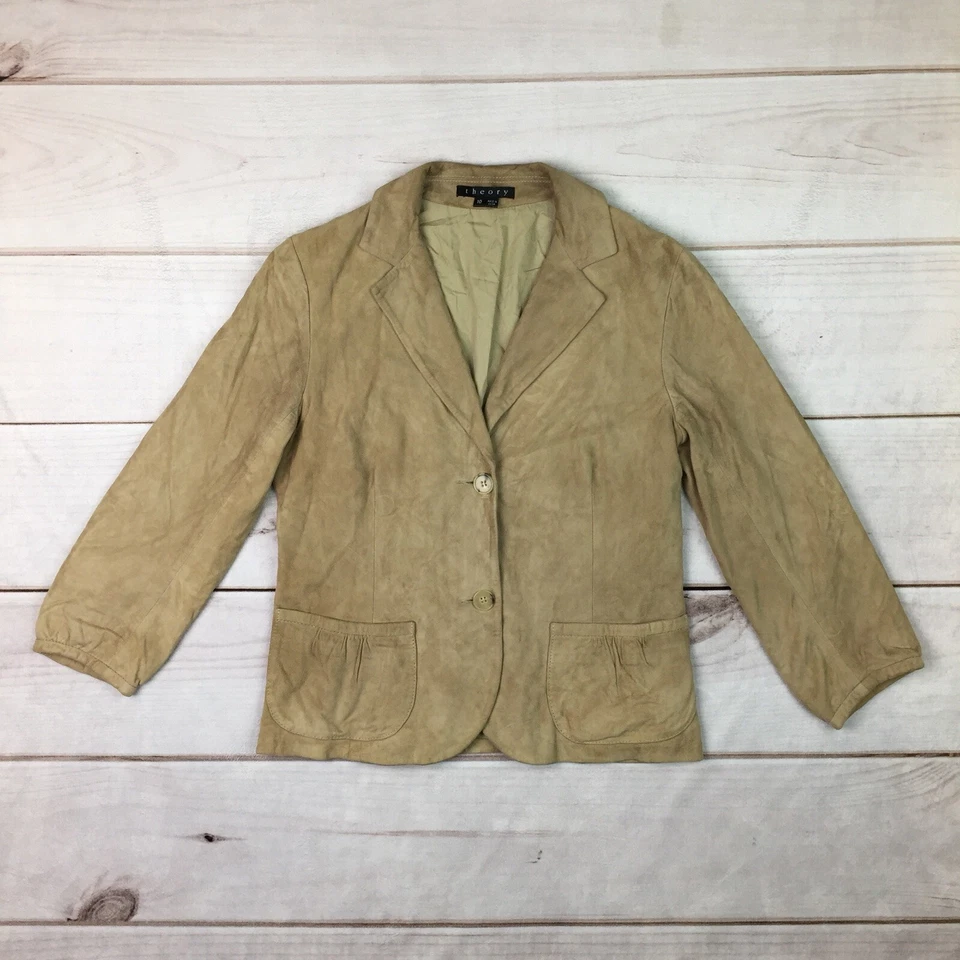 $1,195 Theory Mujer 10 Tostado Suave Gamuza 2 Botones Henning Blazer Chaqueta Foto 4 de 4