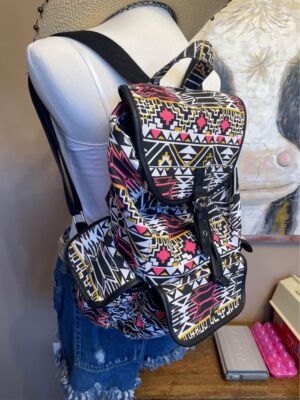 Tribal Print Canvas Cotton Backpack Cute White Black Pink  display picture 3