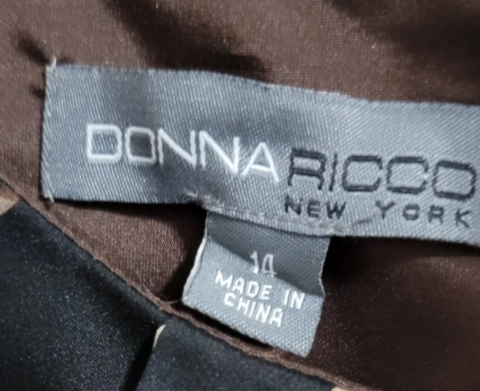 Vestido Donna Ricco Sin Mangas con Volantes Marrón Negro Abstracto Floral Talla 14 Nuevo con Etiquetas Foto 4 de 4