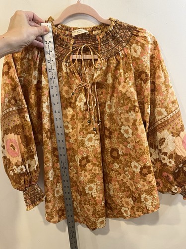 SPELL & THE GYPSY TOP WOMENS MEDIUM ORANGE YELLOW FLORAL TIE FRONT PEASANT - Picture 6 of 7