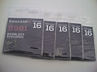 50 x Kamasan B981 Augen stachlos. Größe 16. Starker Haken für große Köder & große Fische