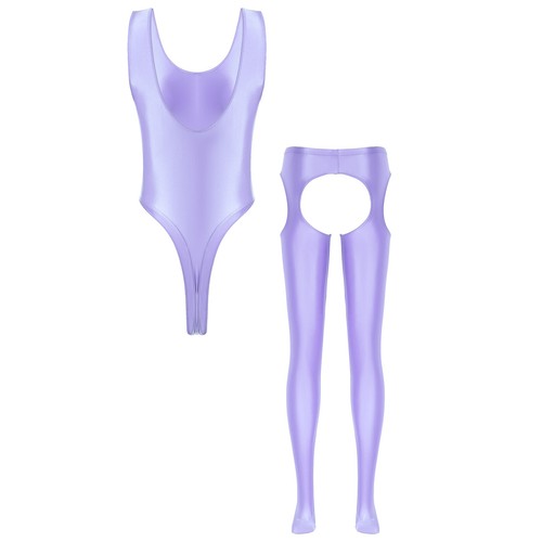 Women's Nylon Glossy Outfits Sleepwear Sexy Bodysuit Hollow Out Panties Lingerie - Picture 72 of 109