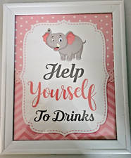 It's A Girl Baby Shower Photo Frame/Help Yourself To Drinks/TableTop Decor/Pink