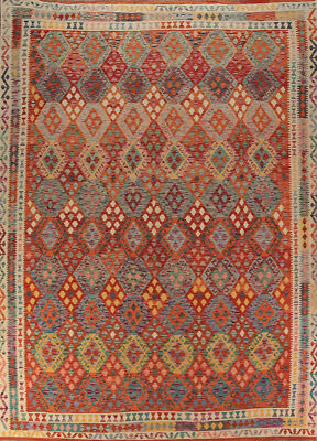 #ad Kilim Kelim Handmade Rugs Flatweave Vibrant Geometric Wool Carpet 10x13 ft $650.19
