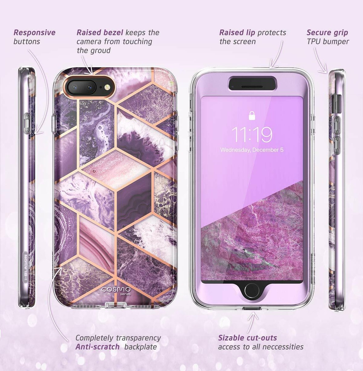 Custodia I-Blason [Cosmo] Per IPhone 7 Plus/8 Plus – Glitter Con Protezione Scherzo Integrata – Girevole 360°