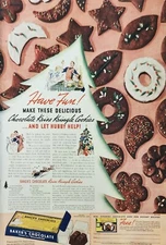 1938 Bakers Chocolate Vintage Ad chocolate kriss kringle cookies