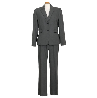 TAHARI Black White Melange Lace Trim Modern Fit Pant Suit 12P