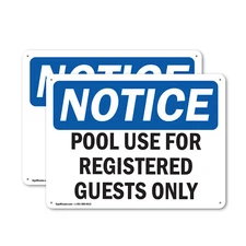 (2 Pack) Pool Use For Registered Guests Only OSHA Notice Sign Decal Metal